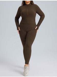 Wholesale Fitness 3 Piece Women Gym Yoga Wear Set Workout Seamless Long Sleeve Sports Suit <b>Crop</b> <b>Top</b> Full Sleeve Zipper Sports - Product Image 5