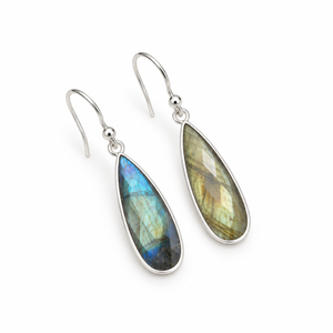 Natural Labradorite <b>Earrings</b> 925 Sterling <b>Silver</b> <b>Long</b> Teardrop Dangle Blue Flash Gemstone Handmade Jewelry - Product Image 2