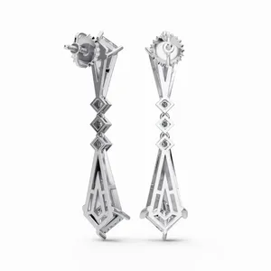 Boucles d'oreilles pendantes et tombantes de créateur Celestial Nebula en or blanc 18 carats avec diamants de laboratoire taille ronde et taille princesse à vendre - Product Image 2