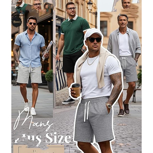 Shorts en molleton français uni beige chiné de haute qualité pour hommes, personnalisables, en mélange de coton doux, avec taille élastique et cordon de serrage - Product Image 6