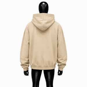 Sudadera con Capucha Extra Grande Beige Personalizada con Diseño de Cruz Gótica con Tachuelas y Adornos de Diamantes de Imitación, Sudadera Estilo Streetwear para Hombre - Product Image 2