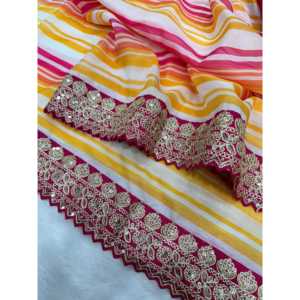 Hermoso Sari para mujer para fiestas Trabajo de bordado con borde de encaje - Product Image 1