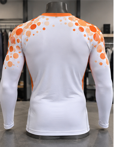 Men's <b>White</b> Orange Dot Print Long Sleeve Rash Guard <b>Compression</b> <b>Shirt</b> Quick Dry Breathable for Fitness MMA BJJ Running - Product Image 3