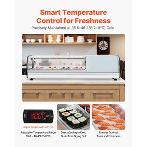 Vetrina Espositiva per Sushi Commerciale da 1,5 Piedi Cubi con 4 Contenitori in Vetro Curvo e Illuminazione LED - Product Image 4