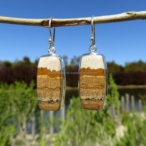 Pendientes colgantes de plata de ley 925 con imagen hecha a mano, joyería de piedras preciosas de jaspe, regalos de navidad - Product Image 6