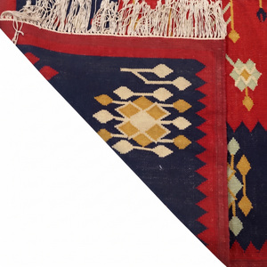 Alfombra de Lana con Medallón Geométrico Rojo Marino, Estilo Moderno, Antideslizante, Ecológica, Hecha a Mano, con Flecos, para Sala de Estar o Dormitorio - Product Image 6