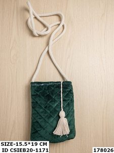 velvet Quilted crossbody pouch <b>Bag</b> With White Rope Handle And Tassel Decoration cotton <b>cord</b> tassel fashion pouch - Product Image 3