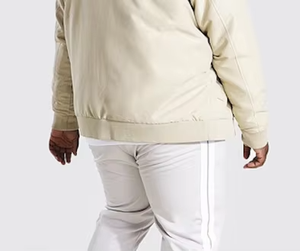 <b>Men's</b> Cream <b>Bomber</b> <b>Jacket</b> Solid Color Zipper Closure Casual Autumn Wear Stand Collar Regular Fit Polyester Cotton Blend - Product Image 3