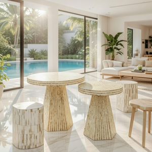 Mesa de Centro de Lujo con Incrustaciones de Hueso de Vietnam, Hecha a Mano, Redonda, con Incrustaciones de Madreperla, Mueble Moderno para Sala de Estar - Product Image 1