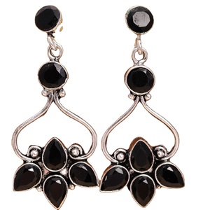 Oxidized Silver Plated Alloy <b>Stud</b> <b>Earrings</b> with Bezel Setting Onyx and <b>Opal</b> Bohemian Jewelry for Women Party - Product Image 1
