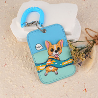 Porta Tarjetas de Identificación de Cuero PU con Diseño de Corgi, Etiqueta de Equipaje con Ventana Transparente, Correa de Muñeca en Espiral, Logotipo Personalizado, Regalos de Viaje, Venta al Por Mayor