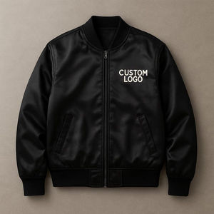 Chaqueta Bomber de Lujo en Satén Negro de The Fabric Studio, Hecha a Mano, Ecológica, Transpirable, para Hombre, con Cierre de Cremallera y Bordado - Product Image 1