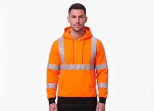 men <b>hi</b> <b>vis</b> reflective safety hoodie neon <b>orange</b> charcoal grey color block fleece pullover zippered pocket hooded sweatshirt top - Product Image 2