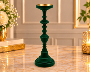 Porte-bougie sans flamme en velours vert floqué pour la décoration de la maison, table à manger, style festif, mariages, événements de Noël et de Pâques - Product Image 3