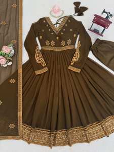 Vestido kurta tradicional de seda hasta el suelo, de secado rápido, corte holgado, para fiestas, bodas, Diwali, informal, para todas las estaciones, para mujer. - Product Image 5