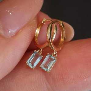 Boucles d'oreilles uniques en aquamarine, argent sterling 925, plaqué or 14 carats, faites à la main, bijoux fins personnalisés, cadeau pour femmes - Product Image 1