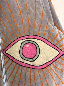 Bohemian Grey <b>Velvet</b> Embroidered Suzani <b>Jacket</b> with Evil Eye Pattern Full Sleeve Stand Collar Handmade Winter Outerwear - Product Image 6
