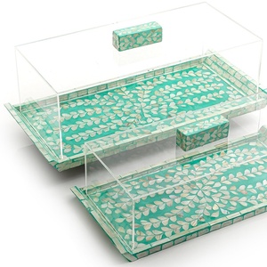 Plateaux de service rectangulaires en nacre avec couvercle en acrylique, plateau de service pour pâtisserie au chocolat, décor de Ramadan Eid - Product Image 2