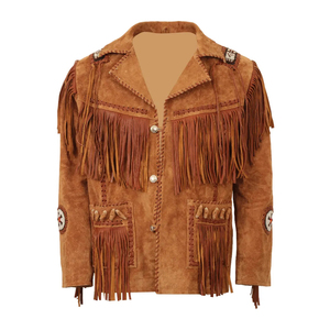 Hot Selling Custom Logo And Size Cowboy <b>Man</b> Suede <b>Jacket</b> <b>Long</b> Fringes Original Leather Wear Comfortable Zipper Closure - Product Image 1