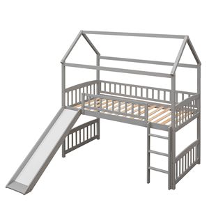 Letto a soppalco singolo bianco con scivolo, letto a casetta per bambini con scivoli (Vecchio SKU LT000212AAE) - Product Image 5
