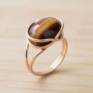 Anillo de plata de ley 925 chapado en oro de 14 quilates con ojo de tigre, joyería artesanal con piedras preciosas para mujer, regalo. - Product Image 2