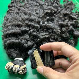 Wholesale Price Sofr Burmese curly Tape Ins Hair Extensions Super Double Drawn Cuticle Aligned Human Hair - Product Image 1
