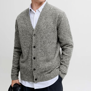Prix de gros - Cardigan en coton/laine 100% respirant avec logo frontal, style classique - Product Image 5
