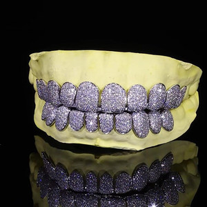 Grillz ajustables en argent sterling 925, sertis de moissanite VVS, motif nid d'abeille, style Ice Out, par Gift for Him - Product Image 1