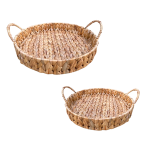 Handcrafted WATER HYACINTH TRAY <b>FRUIT</b> <b>STORAGE</b> BASKET with Handles Handmade Serving Tray - Product Image 1