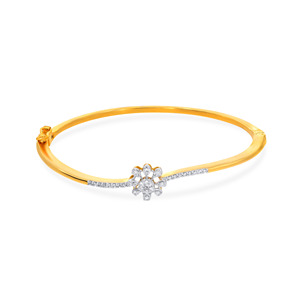 Elegant 18K Yellow Gold <b>Bangle</b> <b>Bracelet</b> with Lab Grown Diamonds Sparkling Floral Design for Women - Product Image 1