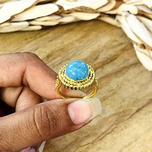 Trendy Boho Chalcedony <b>Ring</b> Tribal Brass Jewelry For Women 18k Gold Plated Ethnic Statement <b>Ring</b> For Wholesale/OEM/ODM - Product Image 2