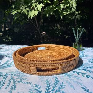 Handmade <b>Round</b> Rattan Serving <b>Basket</b> with Built In Handles <b>Wicker</b> Tray for Fresh Fruit Bread Snacks Rustic Home Decoration - Product Image 6