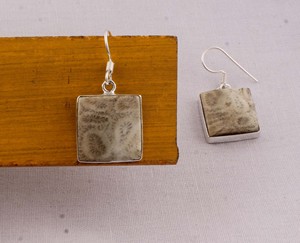 925 <b>Sterling</b> <b>Silver</b> Fosil Coral <b>Earrings</b> Natural Composite Gemstone Marquise <b>Dangle</b> <b>Earrings</b> Handmade Jewelry - Product Image 5