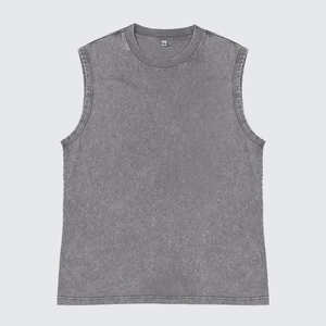 Camiseta sin mangas de corte regular con lavado ácido, personalizada, con estampado por transferencia térmica y pedrería, estilo punk para hombre, ropa urbana, 100% algodón - Product Image 5