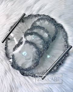 Handmade <b>Ceramic</b> Luxury Art Decorative Tray with <b>Coasters</b> Eco-Friendly Washable Modern Home Decor Daily Use Food Fruit Design - Product Image 3