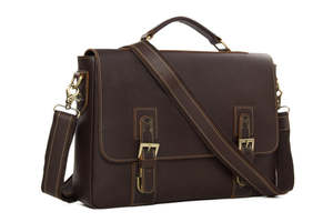 Vintage Leather Briefcase Premium Distressed Laptop Satchel for Men Multi Compartment Business <b>Work</b> <b>Bag</b> with Adjustable Strap - Product Image 2
