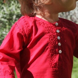 Indian Style Red Long Summer <b>Kaftan</b> Crafted By 100% Soft Cotton Featuring With Beautiful Embroidery Long Sleeves & Front Buttons - Product Image 5
