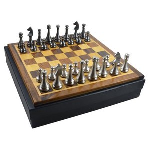 Jeu d'échecs de luxe en métal avec échiquier en bois, boîte de rangement, pièces métalliques haut de gamme, jeu de société, cadeau haut de gamme, pions d'échecs lestés personnalisés - Product Image 1