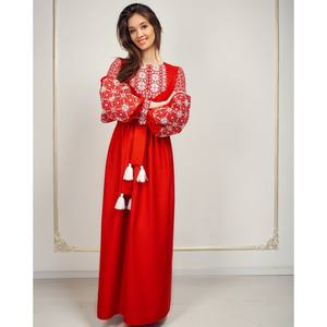 Vestido ucraniano de diseño con bordado floral en las mangas abullonadas, cuello redondo, bordado de diseñador, moda femenina, nuevo diseño, bordado ucraniano. - Product Image 2