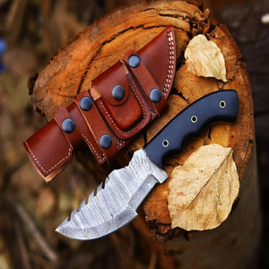 Couteau Tracker en Acier Damas Forgé à la Main, Lame Fixe, Couteau de Chasse, Manche en Micarta Noir, Couteau de Découpe EDC, Étui en Cuir, Vente en Gros - Product Image 6