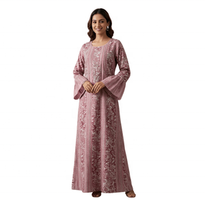 อาบายะห์พิมพ์ลายเพสลีย์สไตล์โบฮีเมียนสุดหรูแบบดูไบ ประดับด้วยผ้าชิมเมอร์สีเงิน - Product Image 3