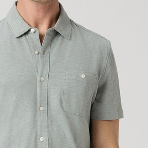 Short Sleeves Clean Look Trendy OEM Service Minimal Style And Outdoor Wear With Front Pocket T Shirt With Turn <b>Down</b> Collar Men - Product Image 4