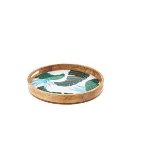 Bandeja de Madera Premium con Estampado Esmaltado, Bandeja Redonda de Madera MDF para Servir Alimentos y Desayunos, Plato de Almacenamiento, Decoración para Mesa del Hogar - Product Image 4