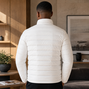 Premium Quality <b>Men's</b> <b>White</b> Down <b>Jacket</b> Stand Collar Zipper Closure Windproof Polyester Wadding Casual Winter Down <b>Jacket</b> - Product Image 5