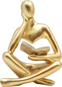 Escultura Moderna de Figura Humana Abstracta en Dorado, Estatua Sentada, Decoración para Hogar u Oficina, Adorno para Estante - Product Image 3