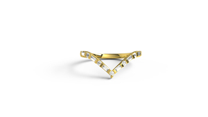 18K Gold V Shaped Chevron Diamond <b>Ring</b> Alternating Baguette Round Half Eternity Band Curved <b>Stacking</b> <b>Ring</b> Fine Jewelry For Women - Product Image 1