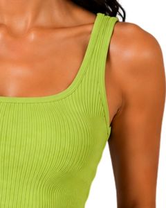 <b>Lime</b> <b>Green</b> Women Ribbed Crop Tank <b>Top</b> Sleeveless Square Neck Slim Fit Knitted Cotton Stretch Summer Casual Fashion Custom <b>Ladies</b> - Product Image 4