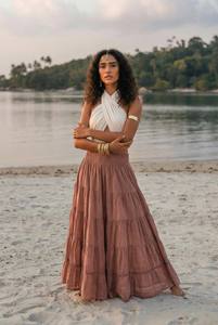 กระโปรงแม็กซี่สไตล์โบโฮสำหรับผู้หญิง ผ้าฝ้ายออร์แกนิกเนื้อโปร่ง ระบายเป็นชั้นๆ ยาวพลิ้วไหว น้ำหนักเบา เหมาะสำหรับฤดูร้อน สั่งซื้อจำนวนมาก - Product Image 3