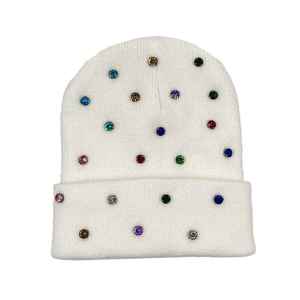 Gorros de lana unisex al por mayor, gorros tejidos con piedras preciosas de 5 mm bordadas a mano en todos los colores, gorros de invierno para exteriores con logotipo personalizado. - Product Image 1