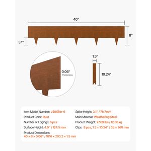 Steel Landscape <b>Edging</b> Weather-Resistant Pre-Rusted <b>Metal</b> 6 Packs 40 X 8 Bendable Garden <b>Edging</b> <b>Border</b> for Landscaping Decking - Product Image 3